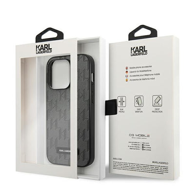 Karl Lagerfeld Saffiano Mono Metal Logo iPhone 14 Pro Max 6.7" Case - Gray