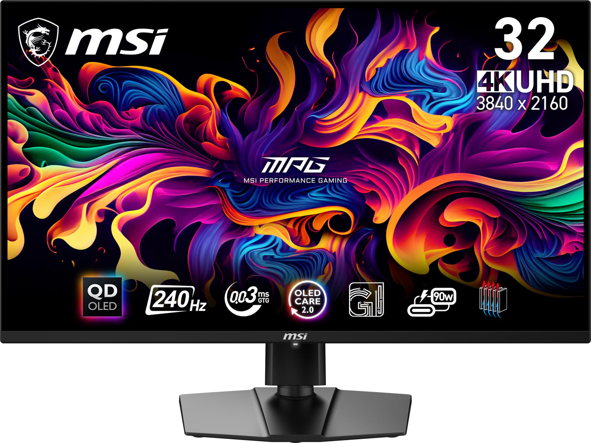 Monitor MSI 31.5" Gaming/4K Panel QD-OLED 3840x2160 16:9 Matte 0.03 ms Swivel Pivot Height adjustable Tilt Colour Black MPG321URXQD-OLED