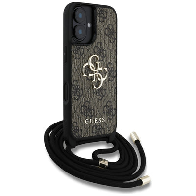 Guess 4G Big Logo Cord Stap Crossbody Case for iPhone 16 Plus Brown
