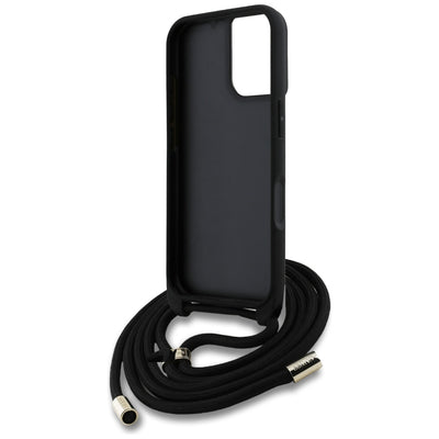 Guess 4G Big Logo Cord Stap Crossbody Case for iPhone 16 Plus Black