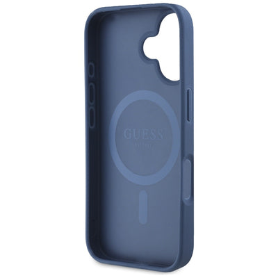Guess Grained Printed Flower Pattern MagSafe case for iPhone 16 blue