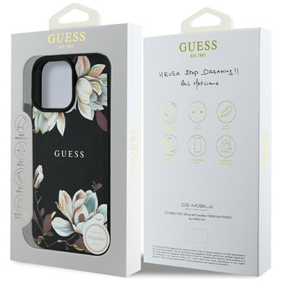 Guess Grained Printed Flower Pattern MagSafe case for iPhone 16 Pro black