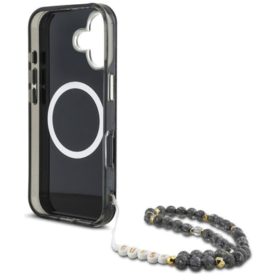 Guess Palm Trees Triangle Pearl Strap MagSafe case for iPhone 16 black