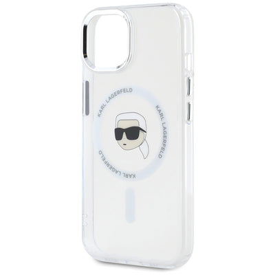 Karl Lagerfeld IML Metal Karl Head MagSafe Case for iPhone 15 Plus White