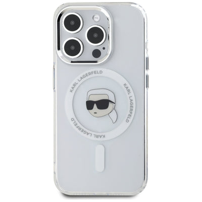 Karl Lagerfeld IML Metal Karl Head MagSafe Case for iPhone 15 Pro White