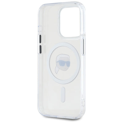 Karl Lagerfeld IML Metal Karl Head MagSafe Case for iPhone 15 Pro White