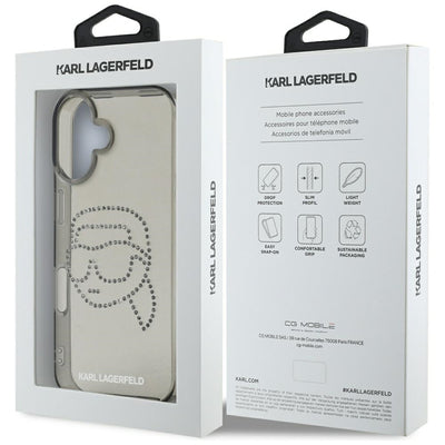 Karl Lagerfeld IML Rhinestones Karl Head Case for iPhone 16 Black