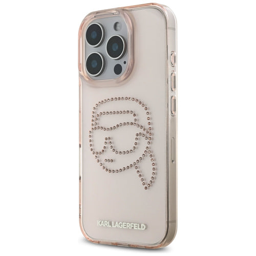 Karl Lagerfeld IML Rhinestones Karl Head Case for iPhone 16 Pro Pink