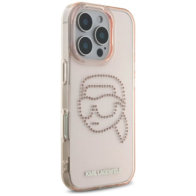 Karl Lagerfeld IML Rhinestones Karl Head Case for iPhone 16 Pro Pink