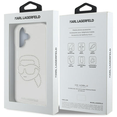 Karl Lagerfeld IML Rhinestones Karl Head Case for iPhone 16 Clear