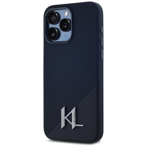 Karl Lagerfeld Silicone Shadow Metal Initial MagSafe Case for iPhone 15 Pro Black
