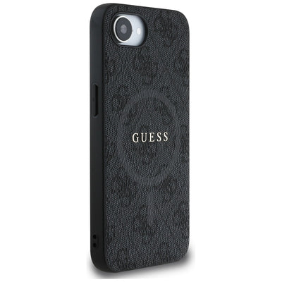 Guess PU Leather 4G Colored Ring Case with MagSafe for iPhone 16e - Black