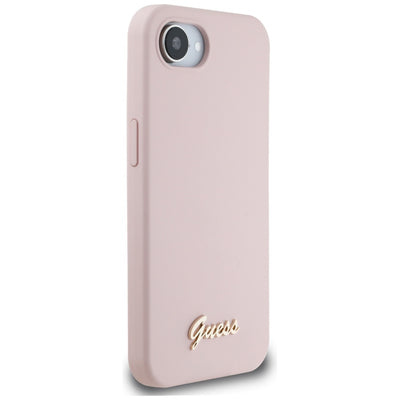 Guess Silicone Script Metal Logo MagSafe iPhone 16e Case - Pink
