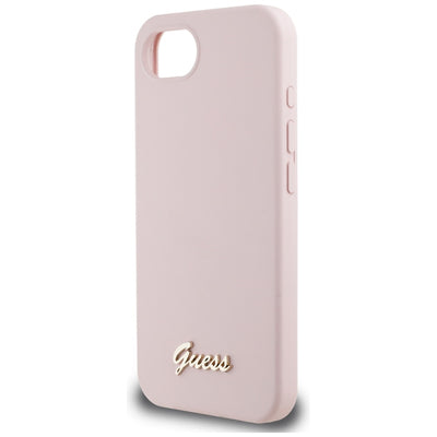 Guess Silicone Script Metal Logo MagSafe iPhone 16e Case - Pink