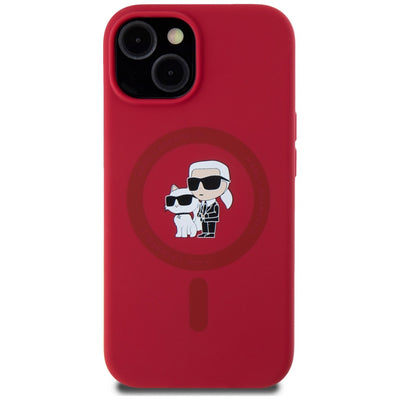 Karl Lagerfeld Silicone Karl&Choupette Heads Ring MagSafe iPhone 15 Case - Red