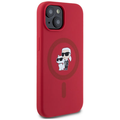 Karl Lagerfeld Silicone Karl&Choupette Heads Ring MagSafe iPhone 15 Case - Red