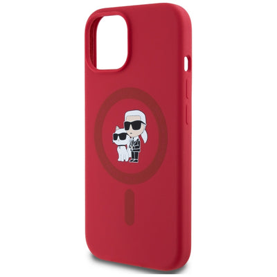 Karl Lagerfeld Silicone Karl&Choupette Heads Ring MagSafe iPhone 15 Case - Red