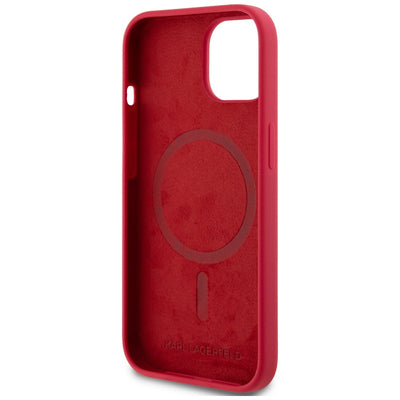 Karl Lagerfeld Silicone Karl&Choupette Heads Ring MagSafe iPhone 15 Case - Red