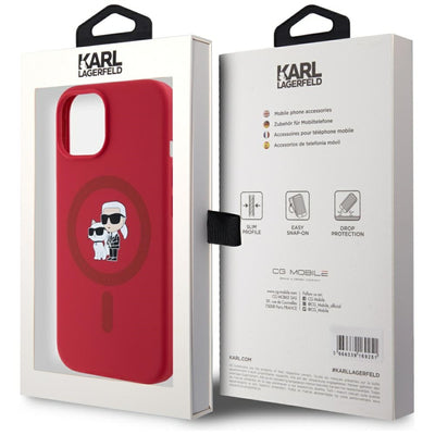 Karl Lagerfeld Silicone Karl&Choupette Heads Ring MagSafe iPhone 15 Case - Red