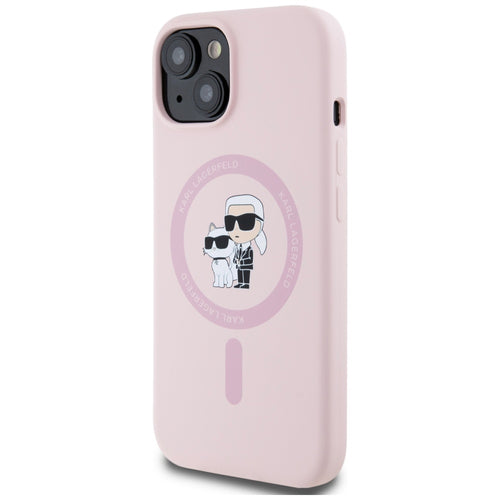 Karl Lagerfeld Silicone Karl&Choupette MagSafe iPhone 15 Case - Pink