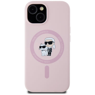 Karl Lagerfeld Silicone Karl&Choupette MagSafe iPhone 15 Case - Pink