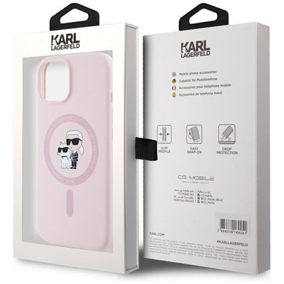 Karl Lagerfeld Silicone Karl&Choupette MagSafe iPhone 15 Case - Pink