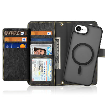 Dux Ducis Lawa iPhone 16e Leather Case with Detachable Magnetic Wallet - Black