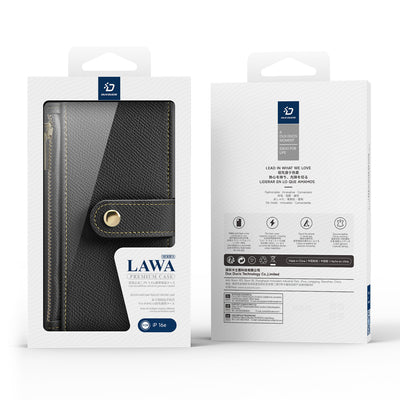 Dux Ducis Lawa iPhone 16e Leather Case with Detachable Magnetic Wallet - Black