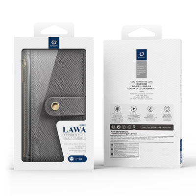 Dux Ducis Lawa iPhone 16e Leather Case with Detachable Magnetic Wallet - Gray