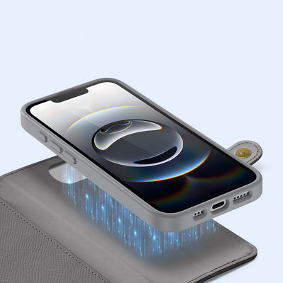 Dux Ducis Lawa iPhone 16e Leather Case with Detachable Magnetic Wallet - Gray