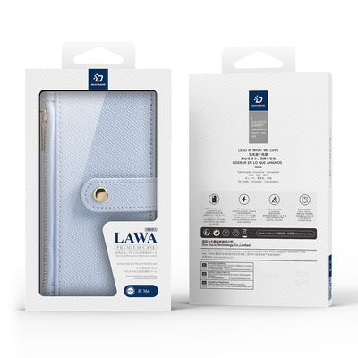 Dux Ducis Lawa iPhone 16e Leather Case with Detachable Magnetic Wallet - Blue