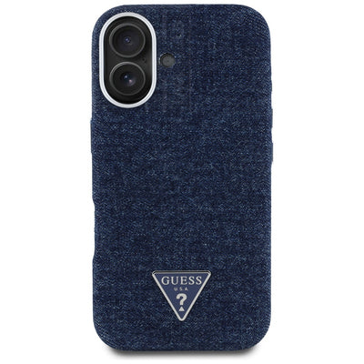 Guess Denim Triangle Logo MagSafe iPhone 16 Case - Blue