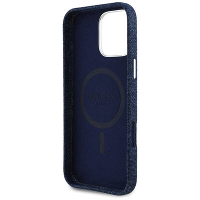 Guess Denim Triangle Logo MagSafe iPhone 16 Pro Max Case - Blue