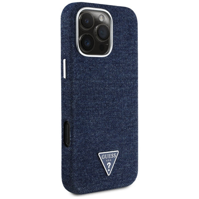 Guess Denim Triangle Logo MagSafe iPhone 16 Pro Case - Blue