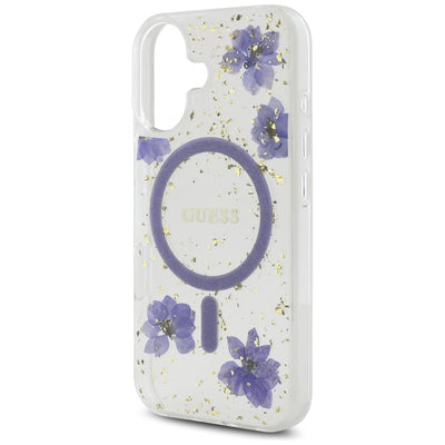 Guess Resin Flowers Glitter MagSafe case for iPhone 16 - purple