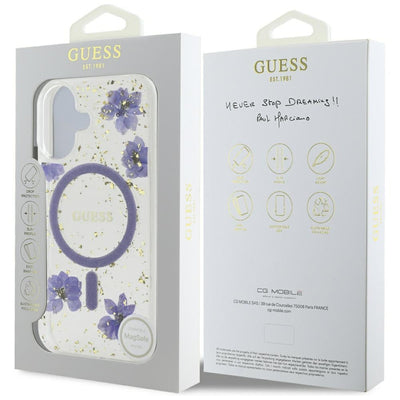 Guess Resin Flowers Glitter MagSafe case for iPhone 16 - purple
