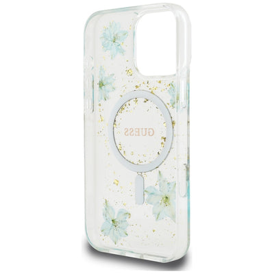 Guess Resin Flowers Glitter MagSafe iPhone 16 Pro Case - Clear Green