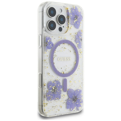 Guess Resin Flowers MagSafe case for iPhone 16 Pro - purple