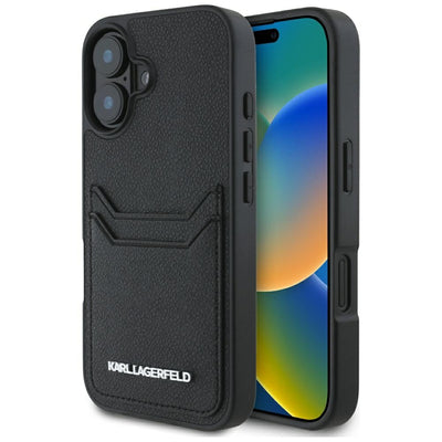 Karl Lagerfeld HC Grained PU Cardslot Metal Elong iPhone 16 Case - Black
