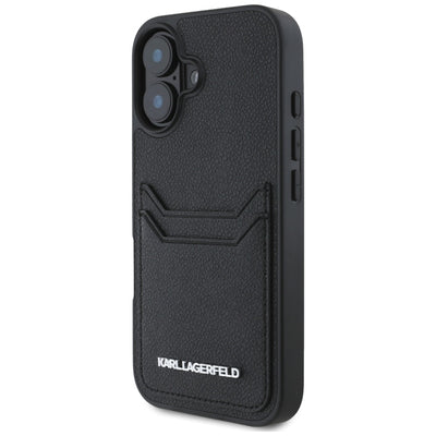 Karl Lagerfeld HC Grained PU Cardslot Metal Elong iPhone 16 Case - Black