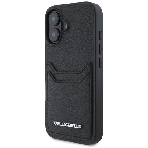 Karl Lagerfeld HC Grained PU Cardslot Metal Elong iPhone 16 Case - Black