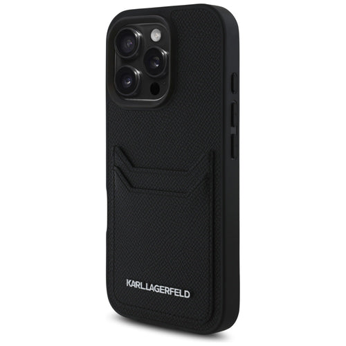 Karl Lagerfeld HC Grained PU Cardslot Metal Elong iPhone 16 Pro Case - Black