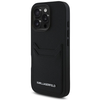 Karl Lagerfeld HC Grained PU Cardslot Metal Elong Case for iPhone 16 Pro Max - Black