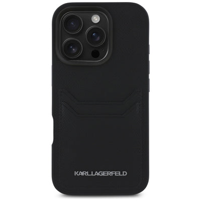 Karl Lagerfeld HC Grained PU Cardslot Metal Elong Case for iPhone 16 Pro Max - Black