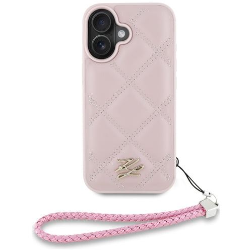 Karl Lagerfeld Quilted Initial Logo & Chain Strap iPhone 16 Case - Pink