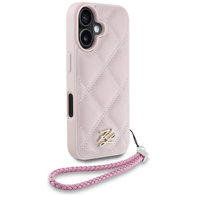Karl Lagerfeld Quilted Initial Logo & Chain Strap iPhone 16 Case - Pink