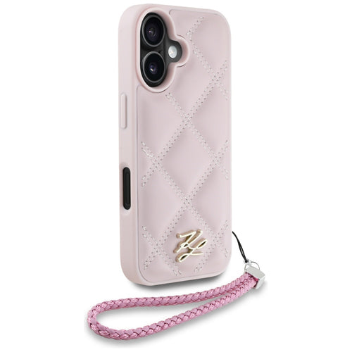 Karl Lagerfeld Quilted Initial Logo & Chain Strap iPhone 16 Case - Pink