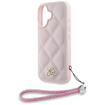Karl Lagerfeld Quilted Initial Logo & Chain Strap iPhone 16 Case - Pink