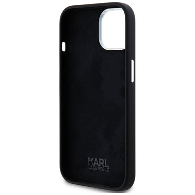 Karl Lagerfeld Silicone Metal Script Logo iPhone 15 Case - Black
