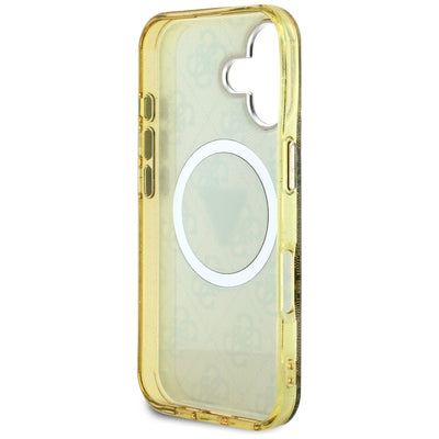 Guess IML Metal Glitter 4G Circle Triangle MagSafe Case for iPhone 16 - Brown